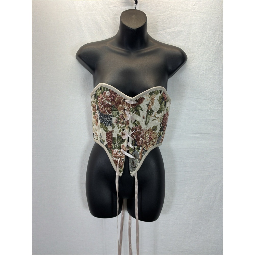 FRENCH MEADOWS Embroidered Sz S Floral Lace Up Corset FairyGoth Ren Fair Romance